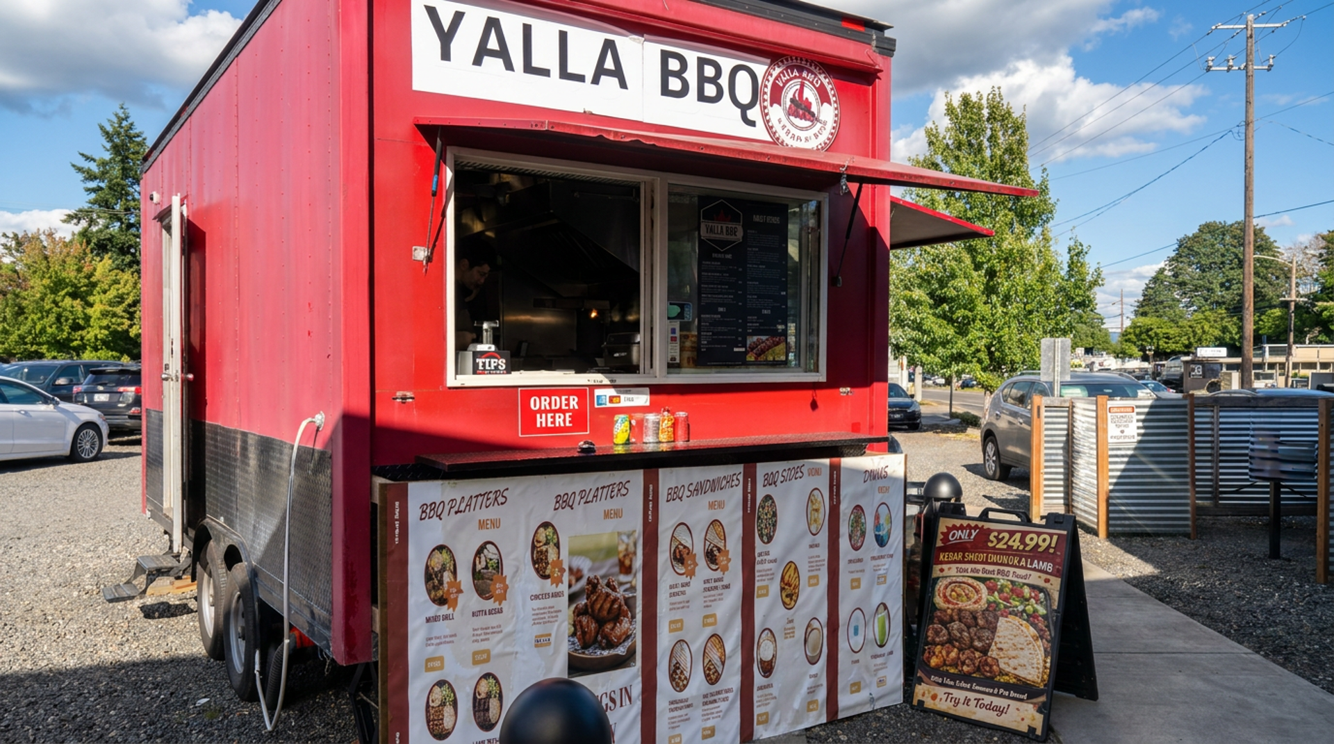 A red truck and a hot grill